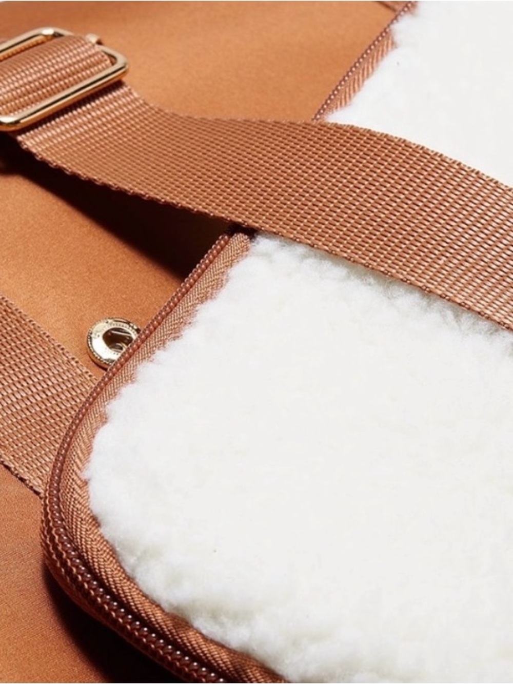DSW Cognac Travel Duffle with Cream Sherpa Pouch - Picture 7 of 9